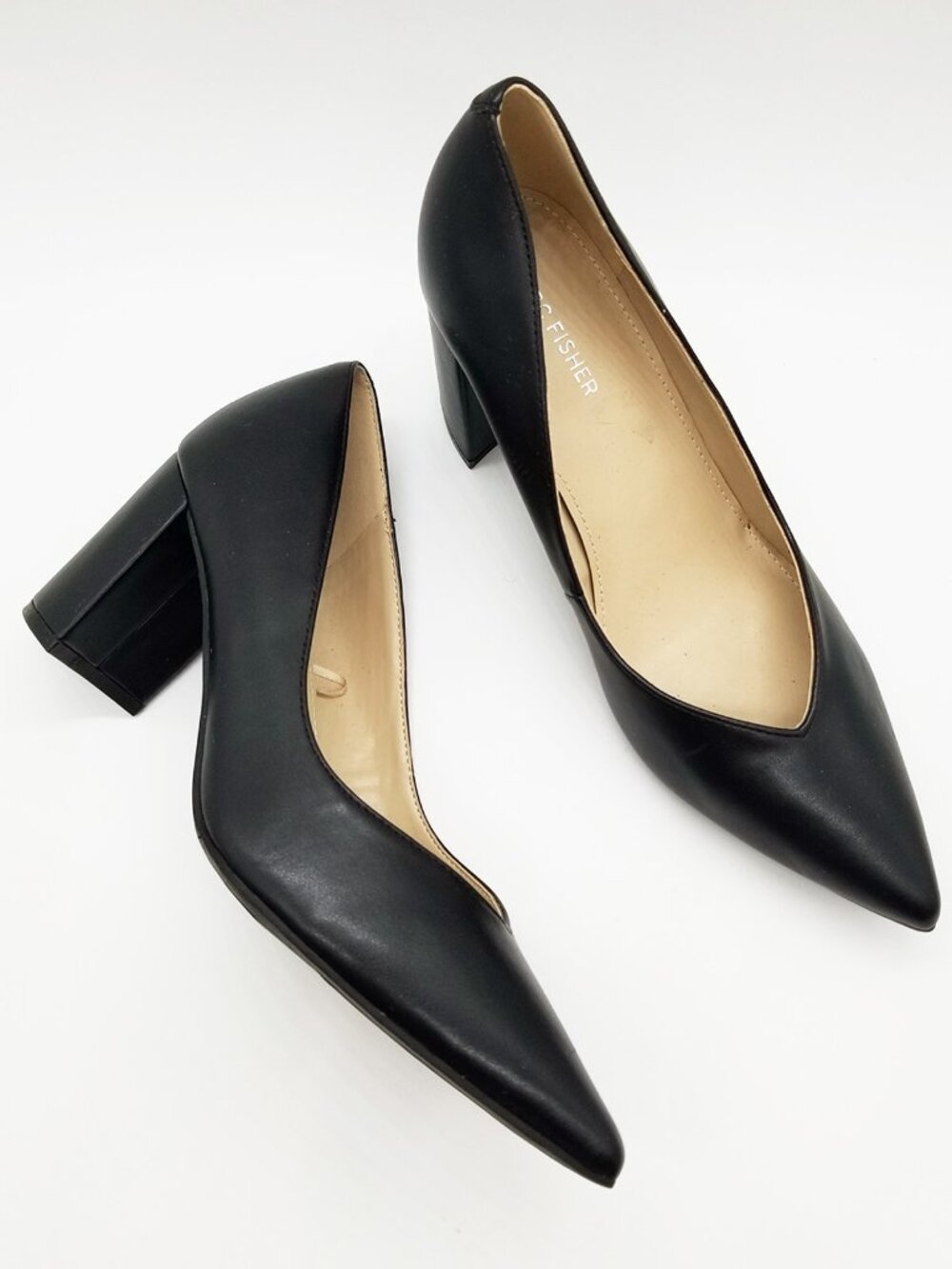 Marc Fisher Caitlin Black Sweetheart Block Heel Pumps Shoe Size 9.5 Faux Leather